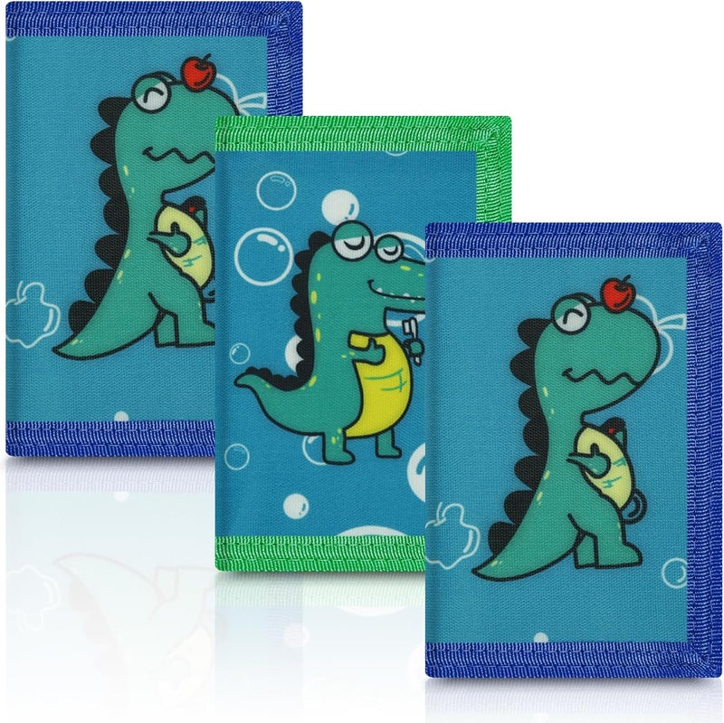 Sundee 3 Packs Kids Wallet Bulk, Mini Trifold Coin Purse Cartoon Wallet, RFID Blocking Wallet, Front Pocket Wallet with Zipper for Kids, Canvas Outdoor Sports Wallets with Magic Sticker - Dinosaur 4 - Image 1